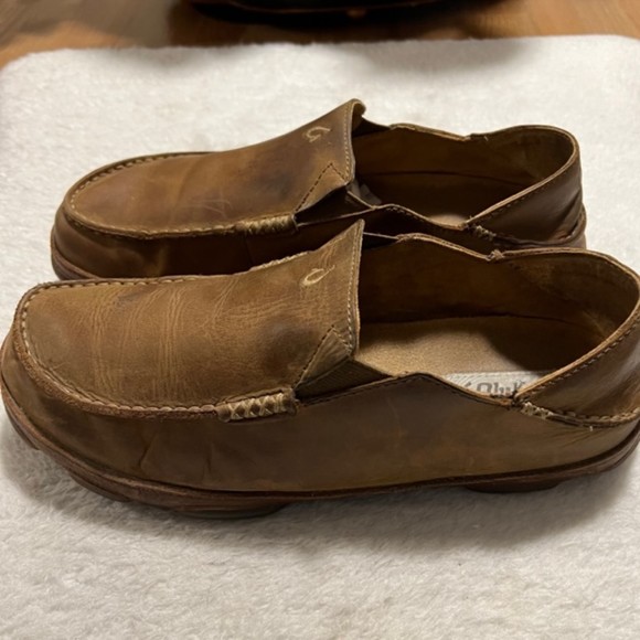 Olukai Mens US Sz 10M Moloa Brown Leather Slip On Loafer Shoes - Picture 4 of 11